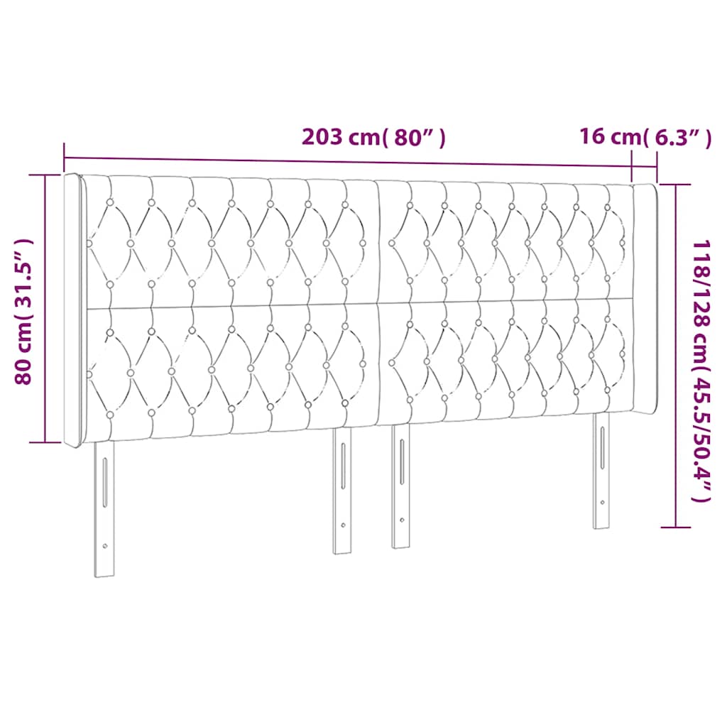 LED uzglavlje tamnozeleno 203 x 16 x 118/128 cm baršunasto