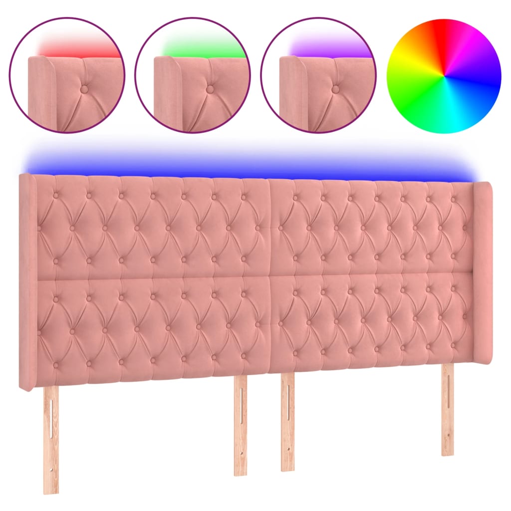 LED uzglavlje ružičasto 203x16x118/128 cm baršunasto