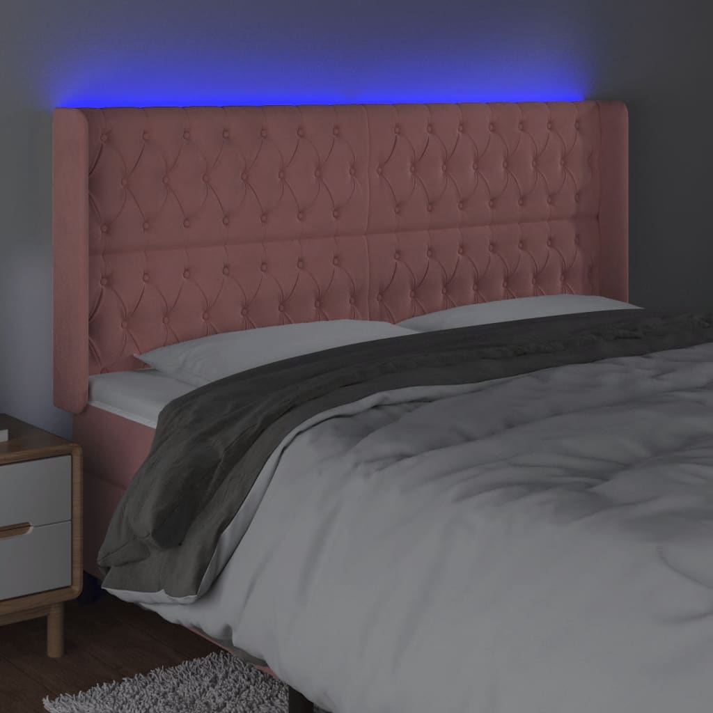 LED uzglavlje ružičasto 203x16x118/128 cm baršunasto