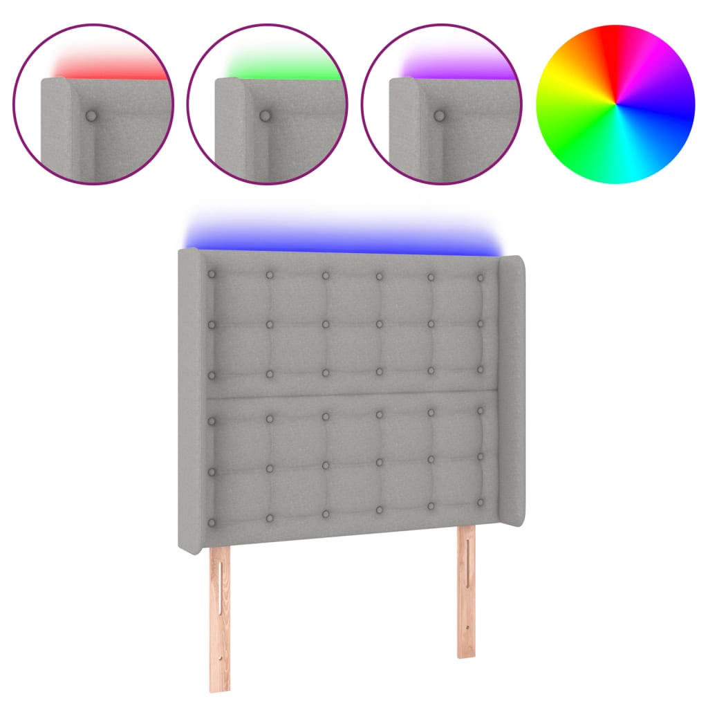 LED uzglavlje svjetlosivo 83 x 16 x 118/128 cm od tkanine