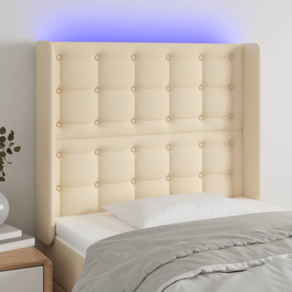 LED uzglavlje krem 83 x 16 x 118/128 cm od tkanine