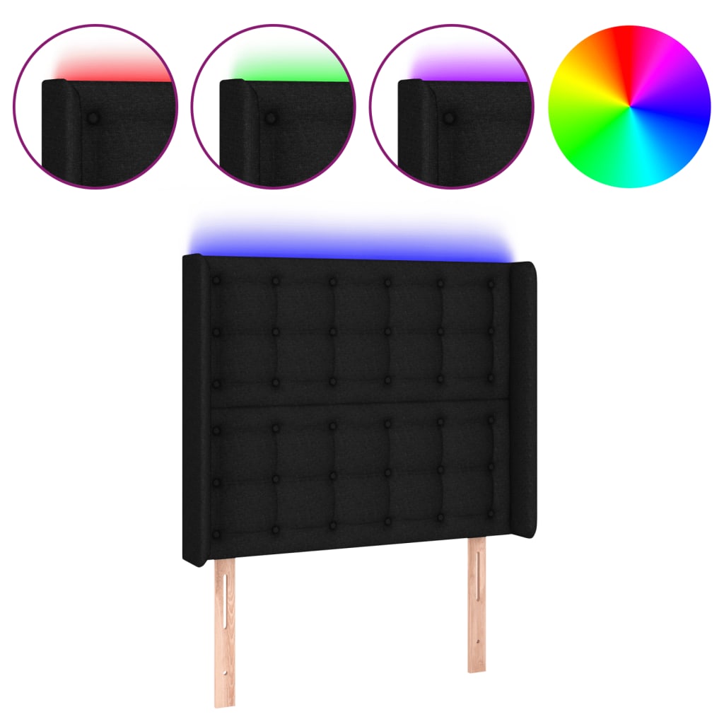 LED uzglavlje crno 93 x 16 x 118/128 cm od tkanine