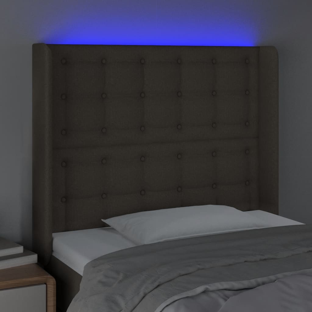 LED uzglavlje smeđesivo 93 x 16 x 118/128 cm od tkanine