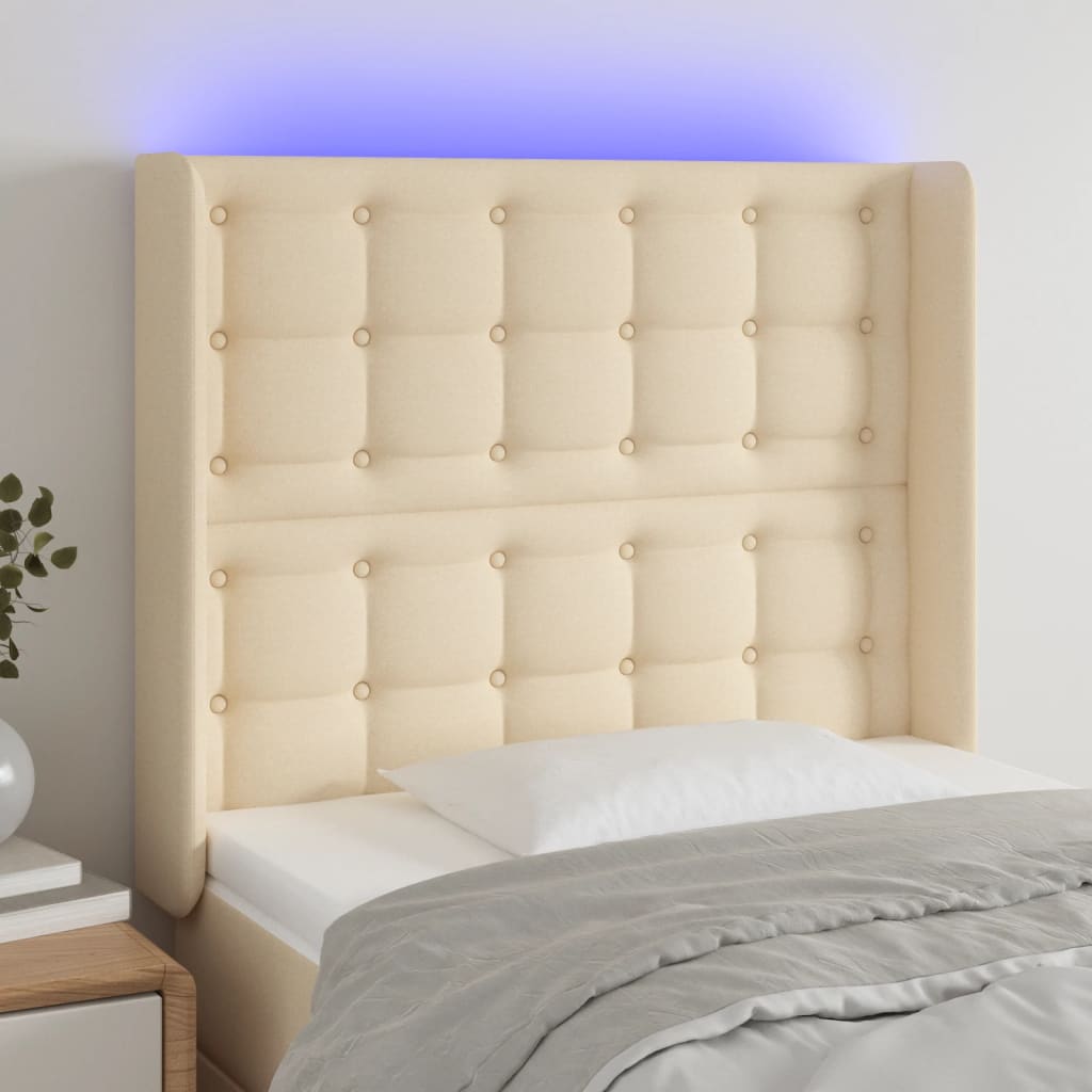 LED uzglavlje krem 103 x 16 x 118/128 cm od tkanine