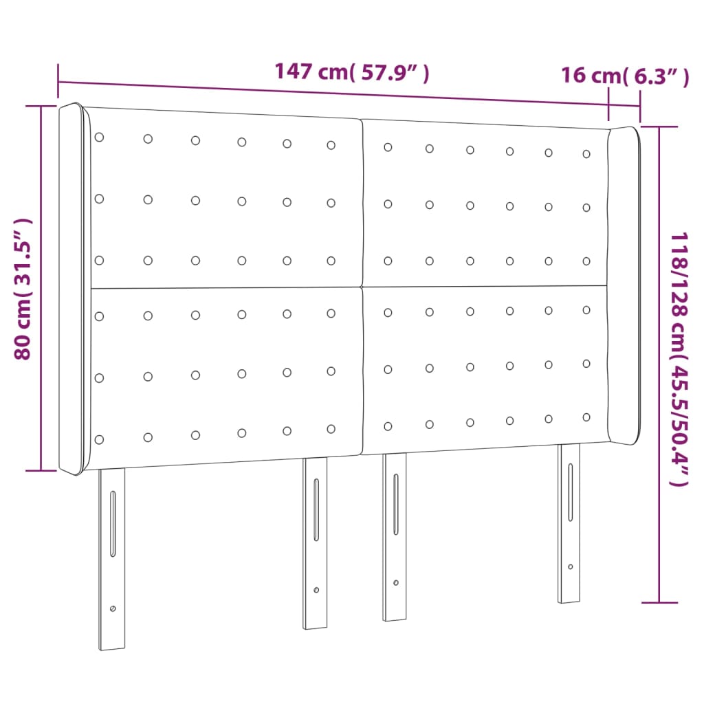 LED uzglavlje tamnosivo 147 x 16 x 118/128 cm od tkanine