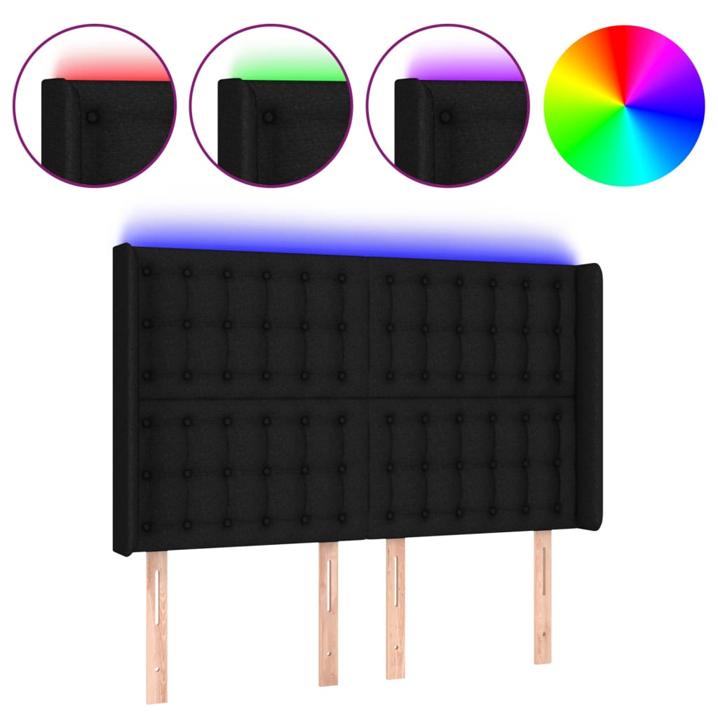 LED uzglavlje crno 147 x 16 x 118/128 cm od tkanine