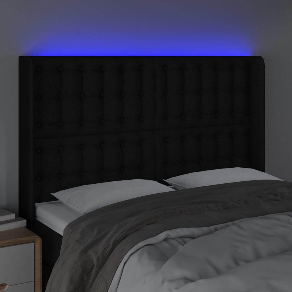 LED uzglavlje crno 147 x 16 x 118/128 cm od tkanine