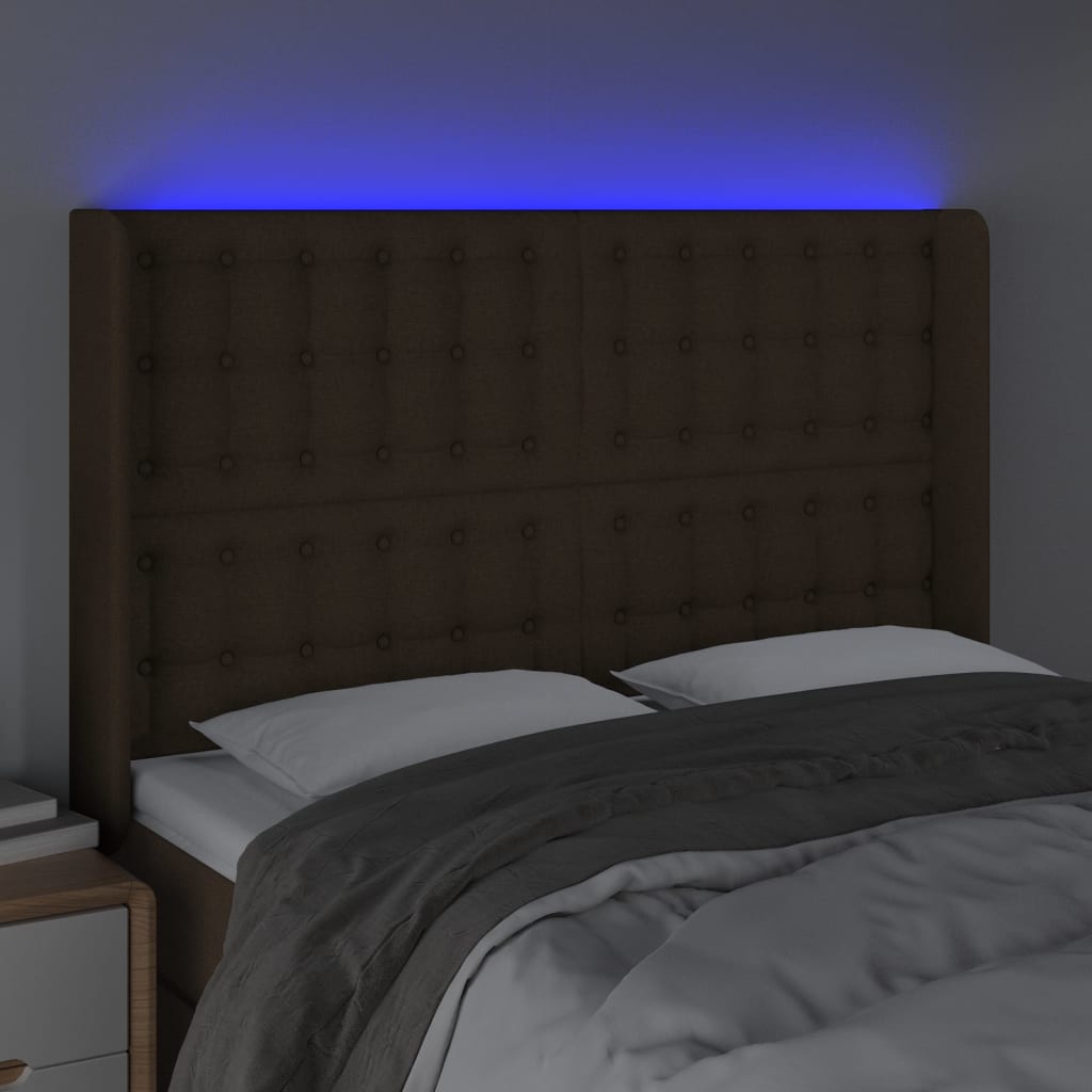 LED uzglavlje tamnosmeđe 147x16x118/128 cm od tkanine
