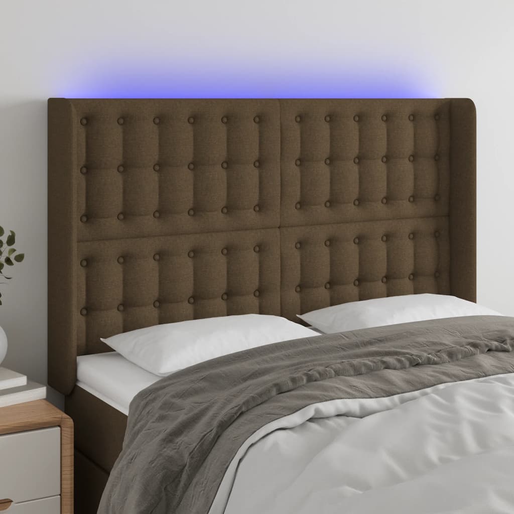 LED uzglavlje tamnosmeđe 147x16x118/128 cm od tkanine