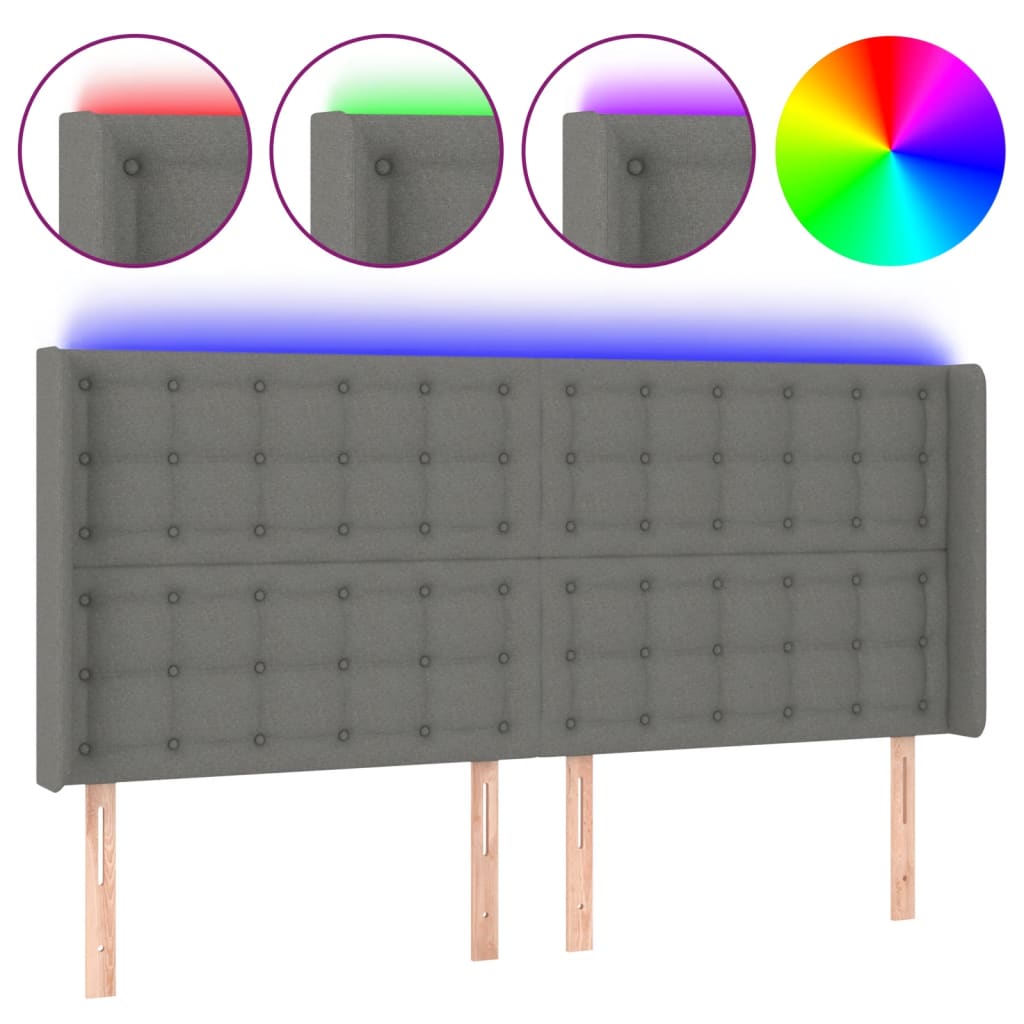 LED uzglavlje tamnosivo 163 x 16 x 118/128 cm od tkanine