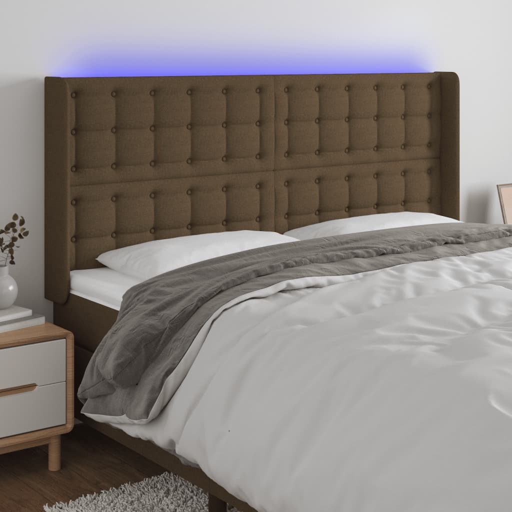LED uzglavlje tamnosmeđe 163x16x118/128 cm od tkanine
