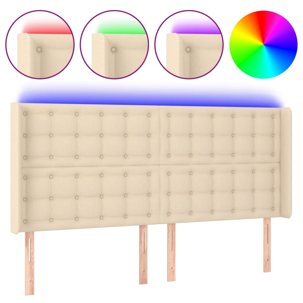 LED uzglavlje krem 163 x 16 x 118/128 cm od tkanine