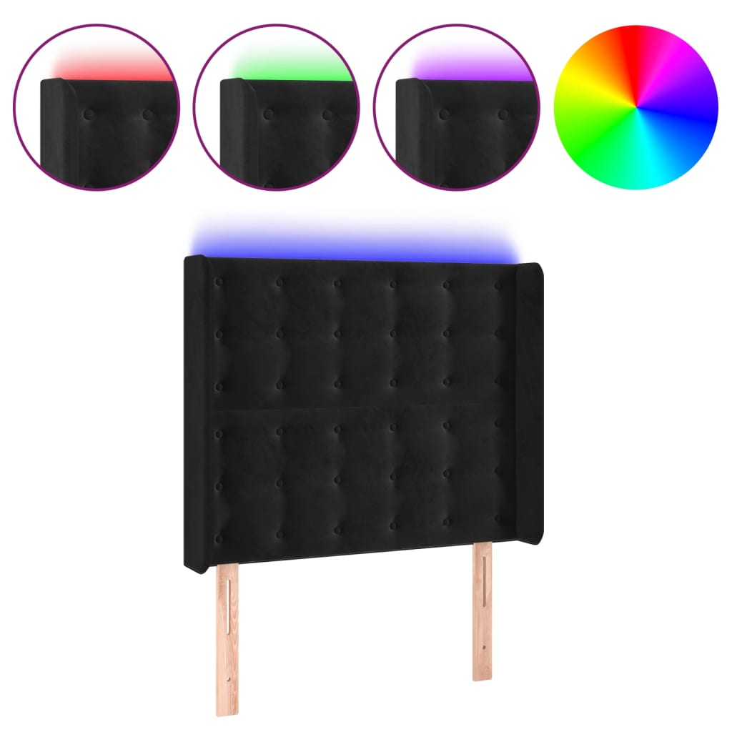 LED uzglavlje crno 83x16x118/128 cm baršunasto