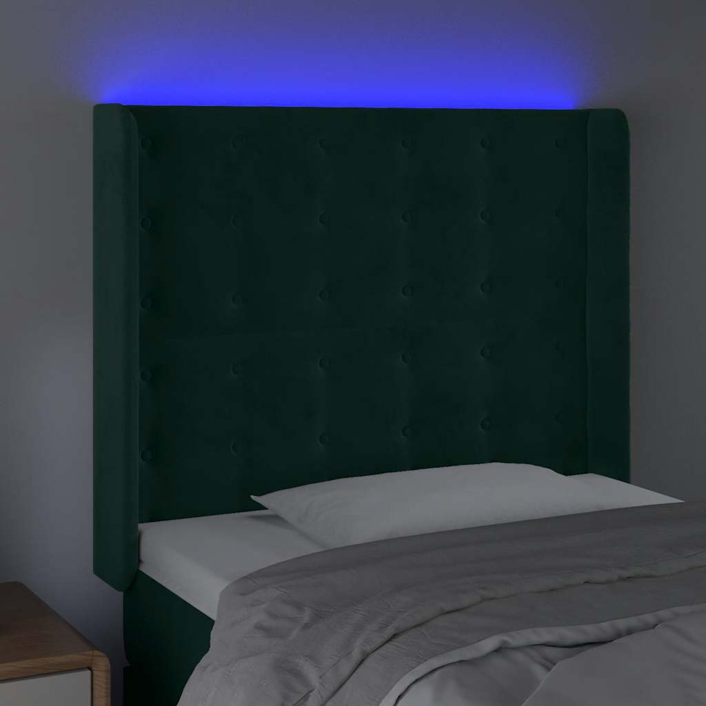 LED uzglavlje tamnozeleno 83x16x118/128 cm baršunasto