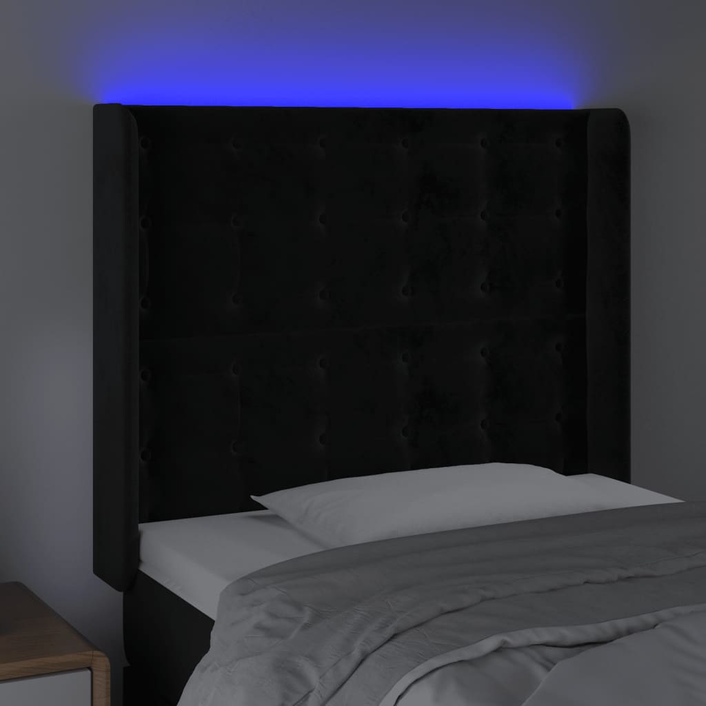 LED uzglavlje crno 93x16x118/128 cm baršunasto
