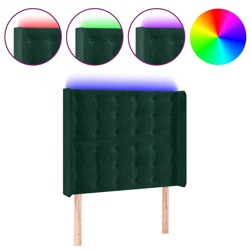 LED uzglavlje tamnozeleno 93x16x118/128 cm baršunasto