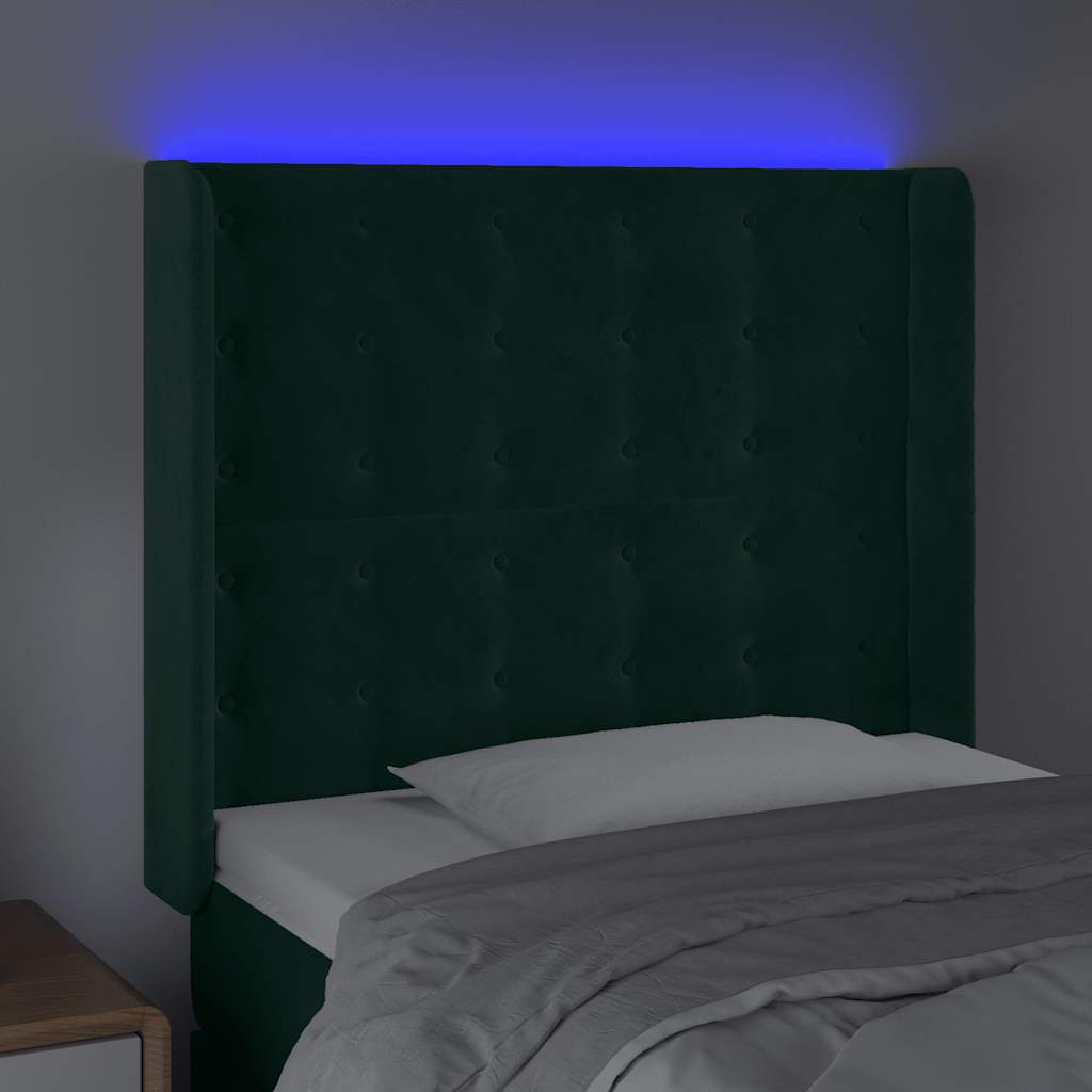 LED uzglavlje tamnozeleno 93x16x118/128 cm baršunasto
