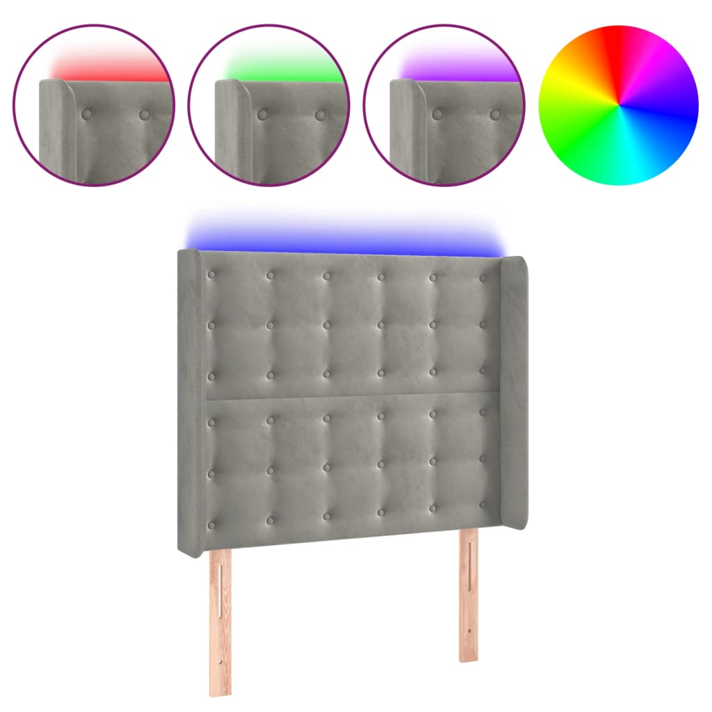 LED uzglavlje svjetlosivo 103 x 16 x 118/128 cm baršunasto
