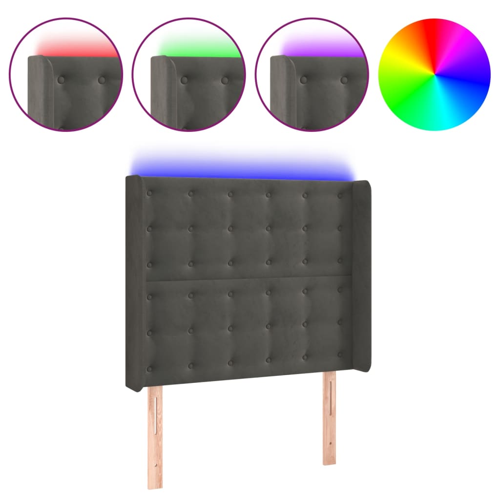 LED uzglavlje tamnosivo 103x16x118/128 cm baršunasto