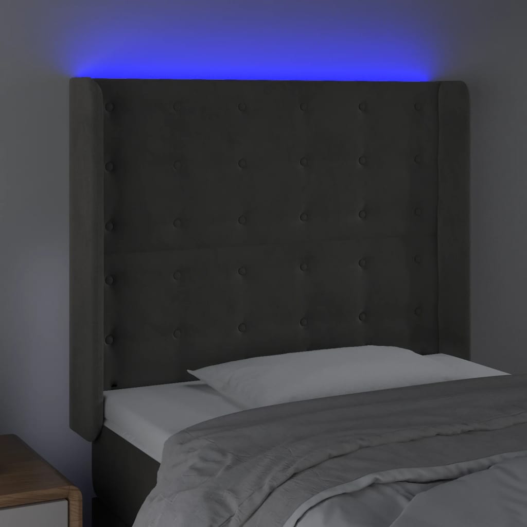 LED uzglavlje tamnosivo 103x16x118/128 cm baršunasto
