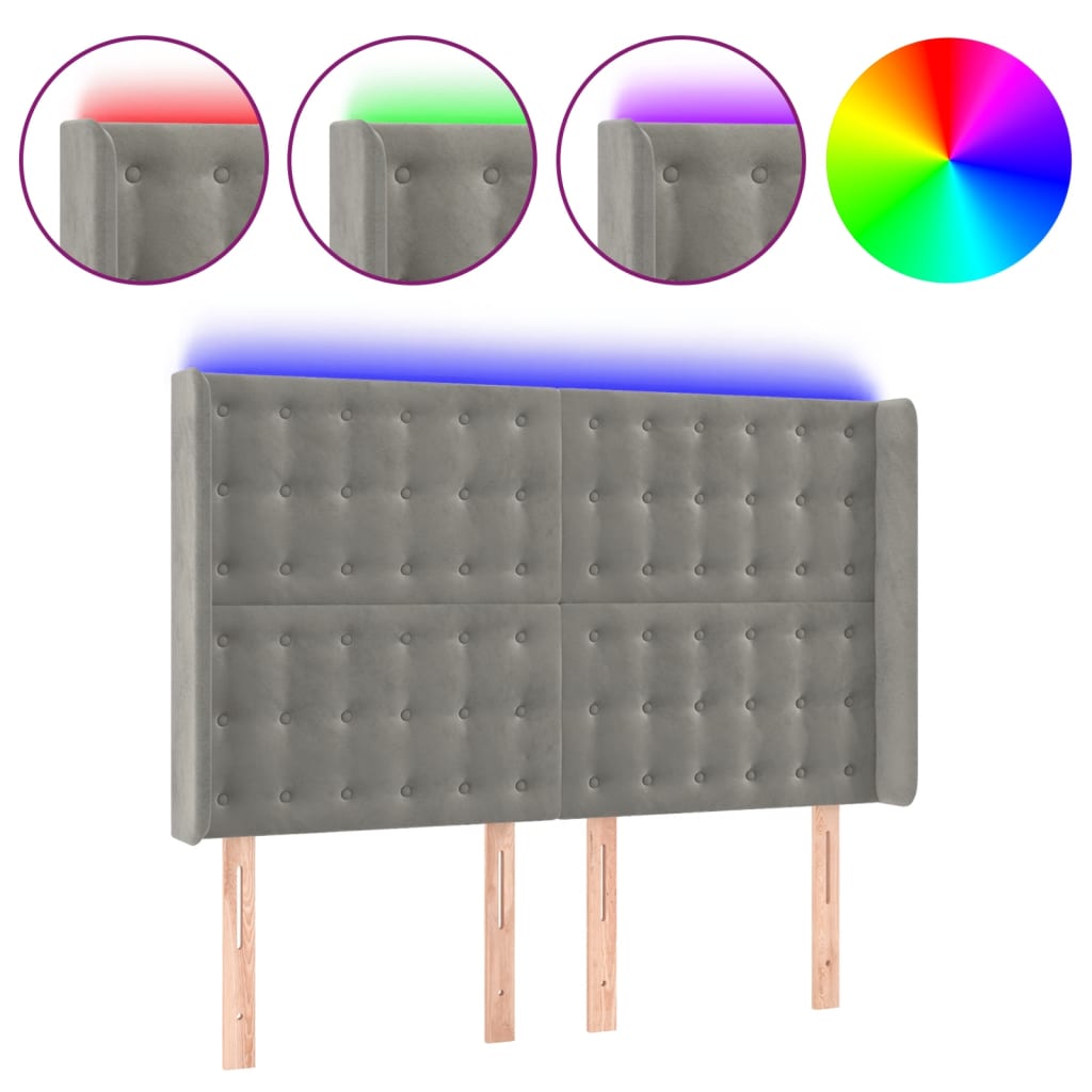 LED uzglavlje svjetlosivo 147 x 16 x 118/128 cm baršunasto