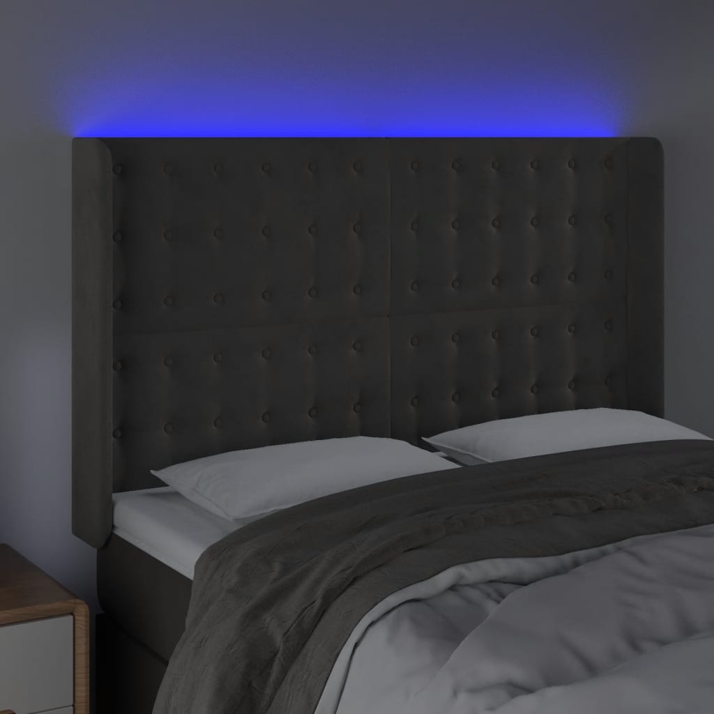 LED uzglavlje tamnosivo 147x16x118/128 cm baršunasto