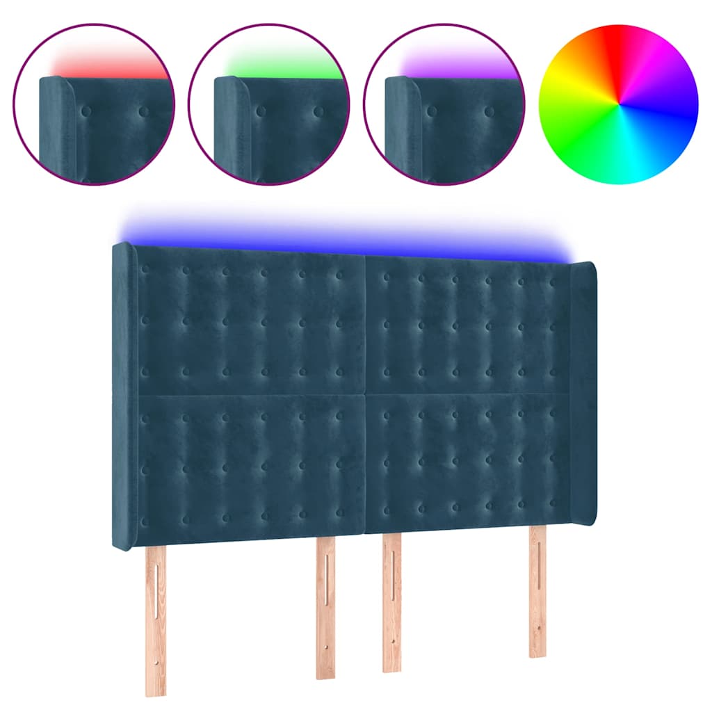 LED uzglavlje tamnoplavo 147x16x118/128 cm baršunasto