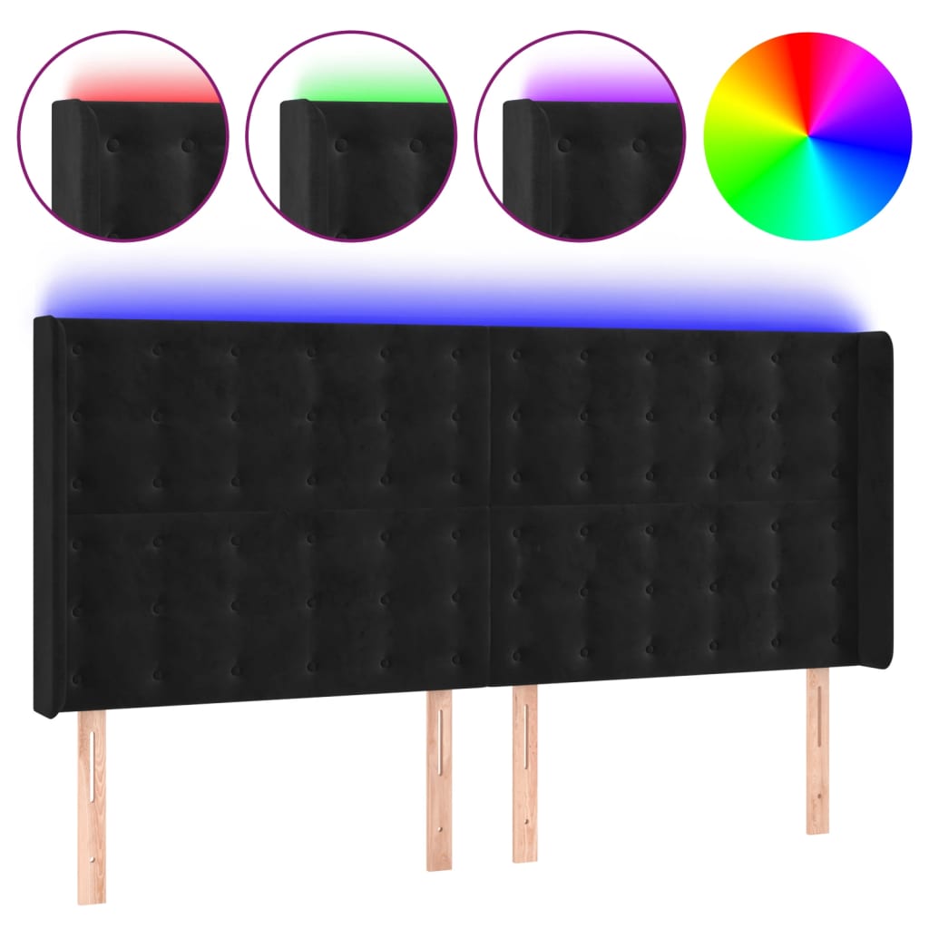LED uzglavlje crno 163 x 16 x 118/128 cm baršunasto
