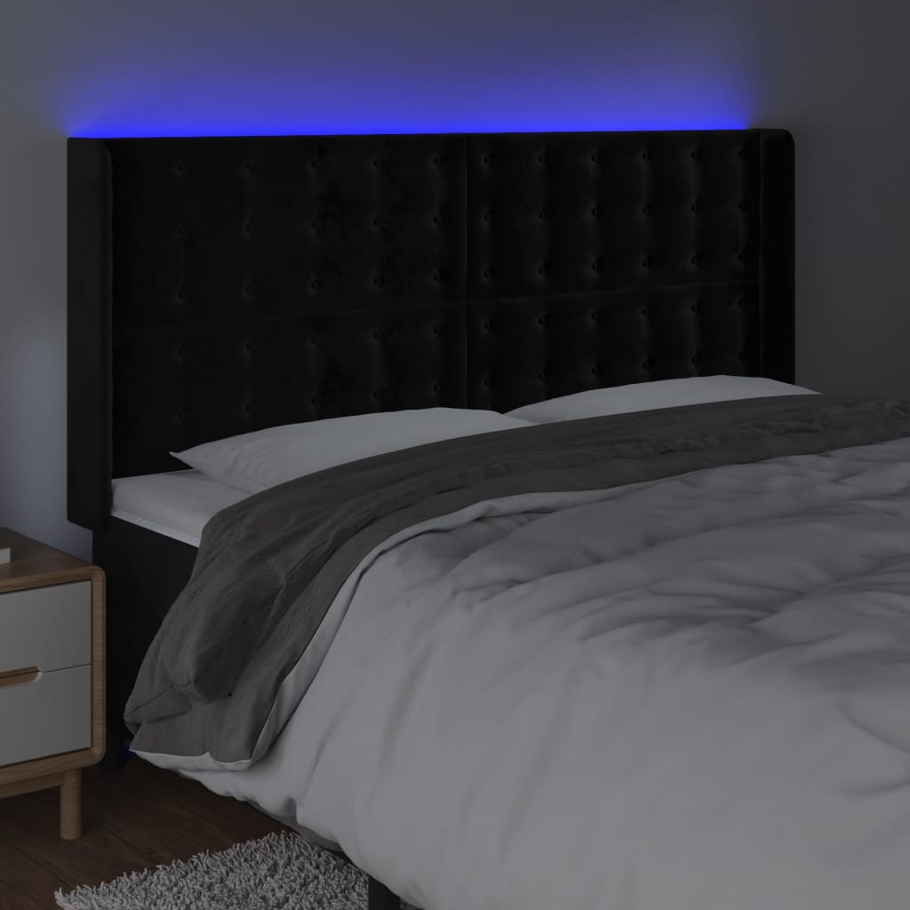 LED uzglavlje crno 163 x 16 x 118/128 cm baršunasto
