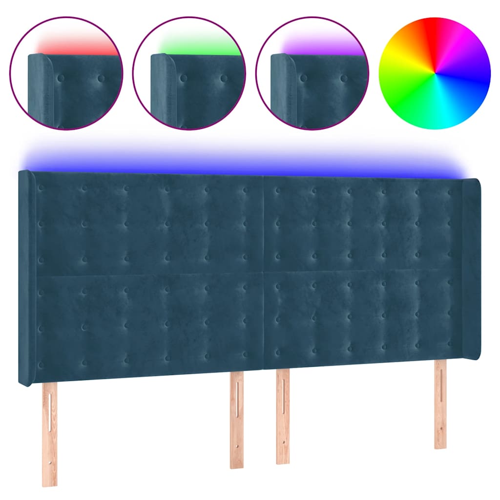 LED uzglavlje tamnoplavo 163x16x118/128 cm baršunasto
