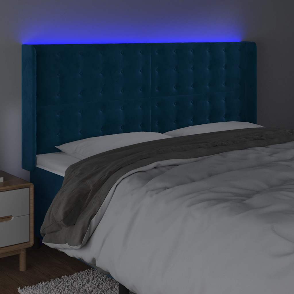 LED uzglavlje tamnoplavo 163x16x118/128 cm baršunasto