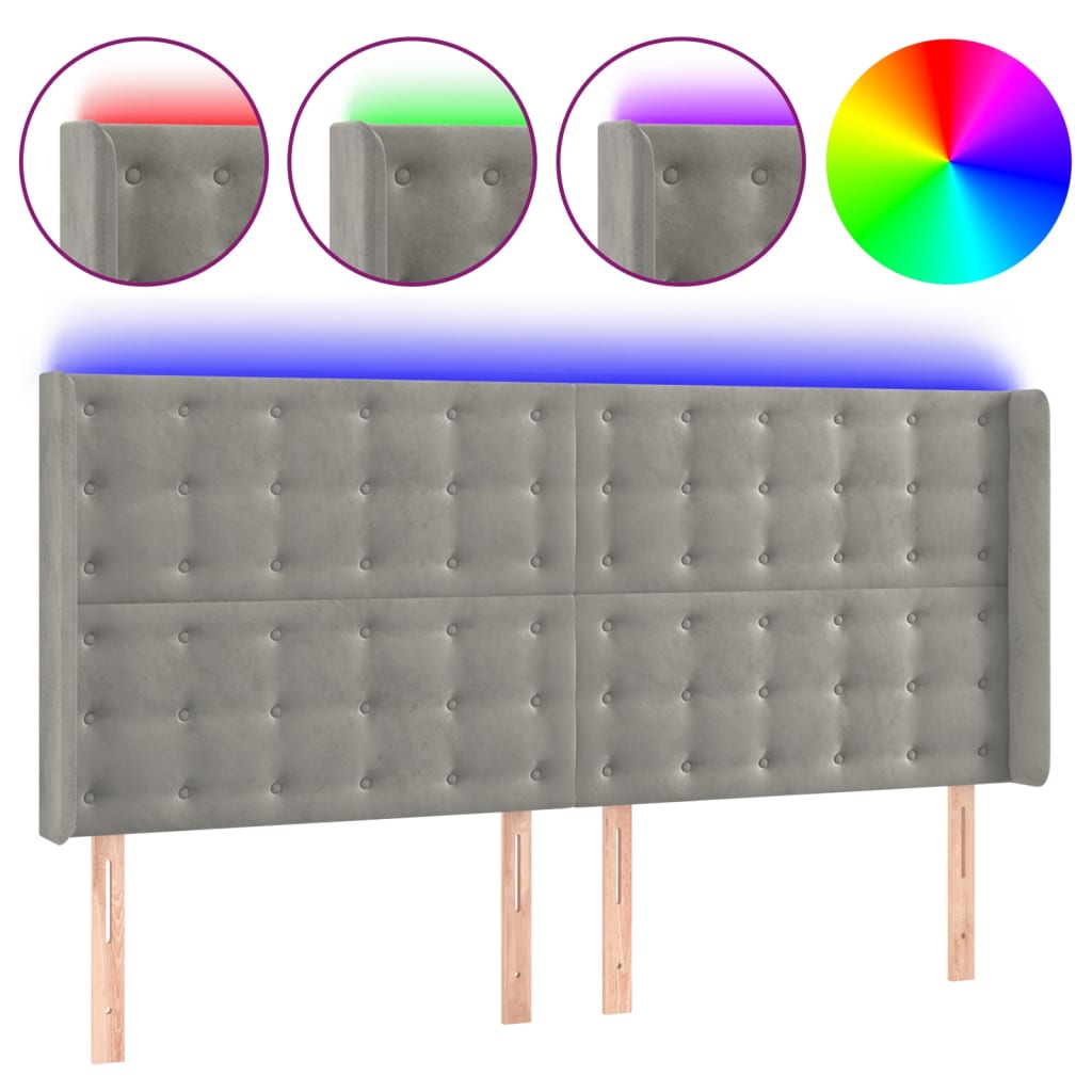 LED uzglavlje svjetlosivo 183 x 16 x 118/128 cm baršunasto