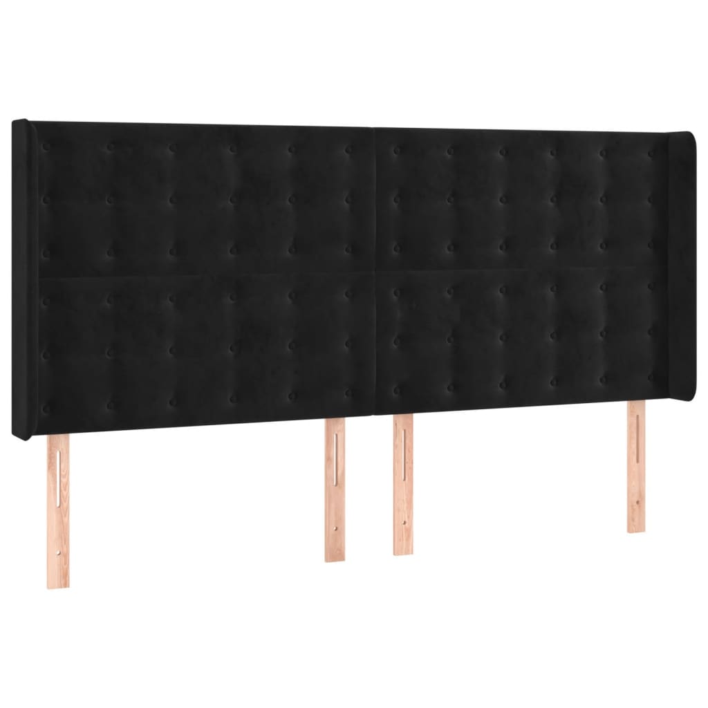 LED uzglavlje crno 183 x 16 x 118/128 cm baršunasto