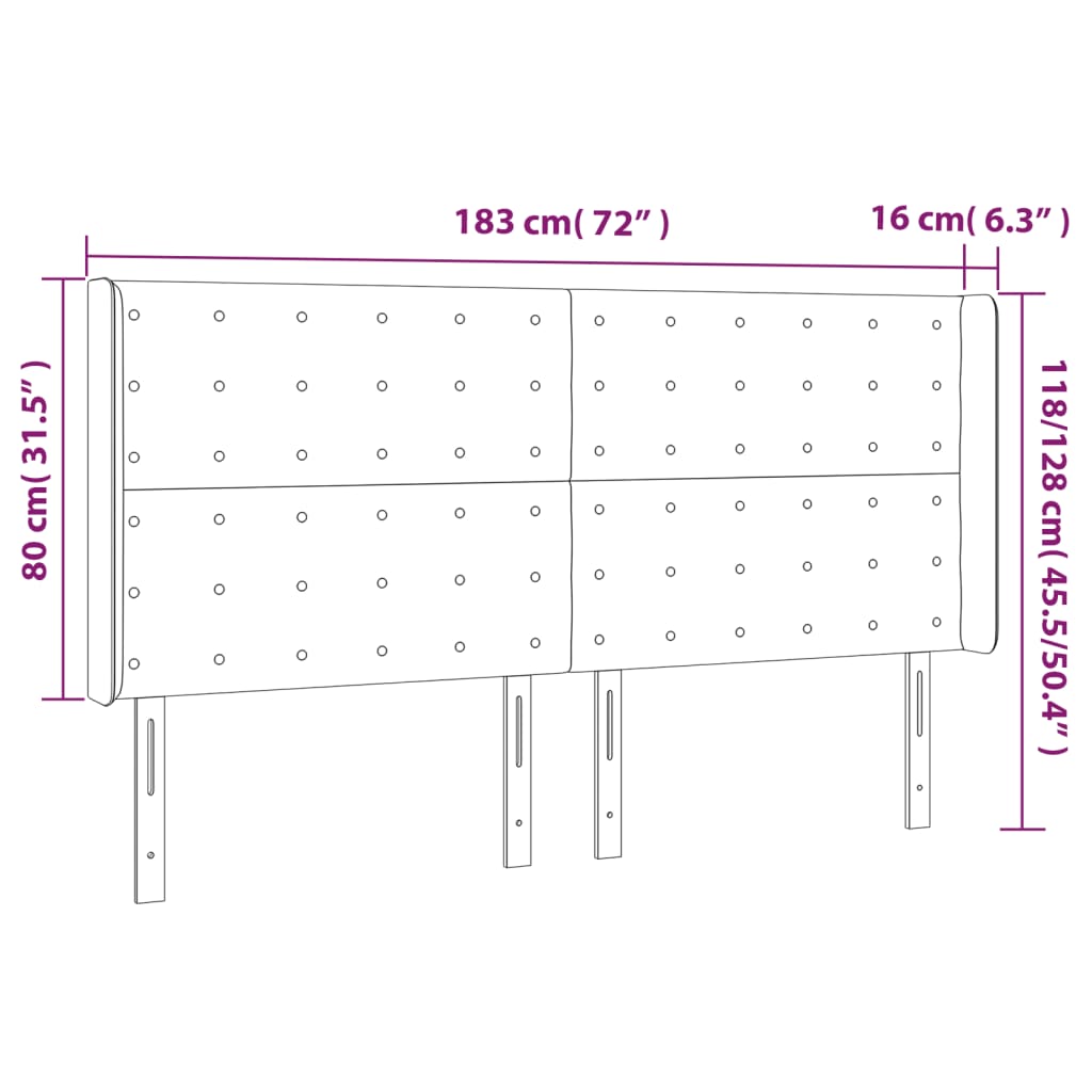 LED uzglavlje crno 183 x 16 x 118/128 cm baršunasto