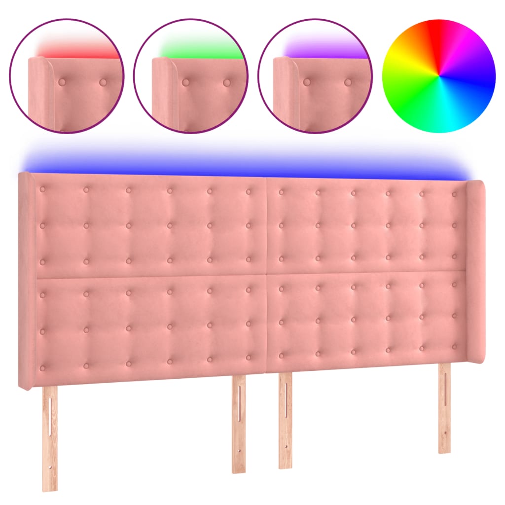 LED uzglavlje ružičasto 183x16x118/128 cm baršunasto