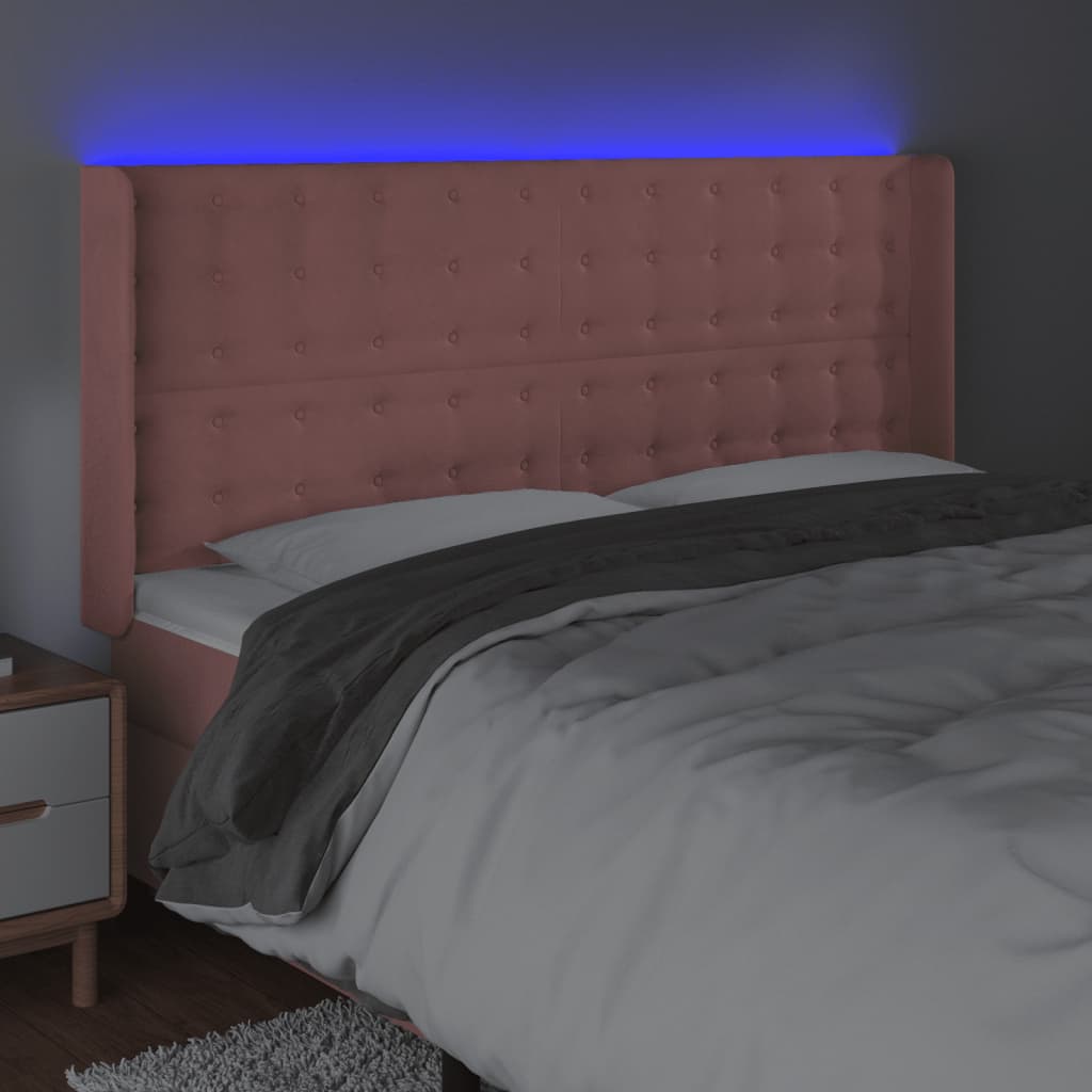 LED uzglavlje ružičasto 183x16x118/128 cm baršunasto