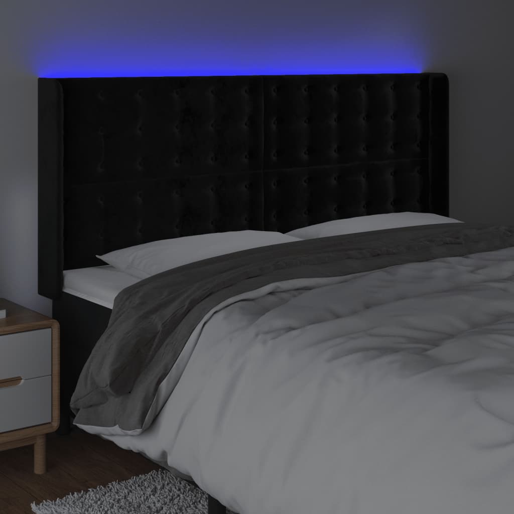 LED uzglavlje crno 203 x 16 x 118/128 cm baršunasto