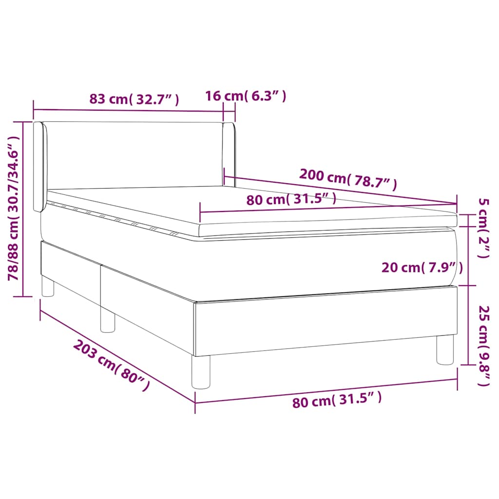 Okvir kreveta s oprugama i madrac krem 80x200 cm od tkanine