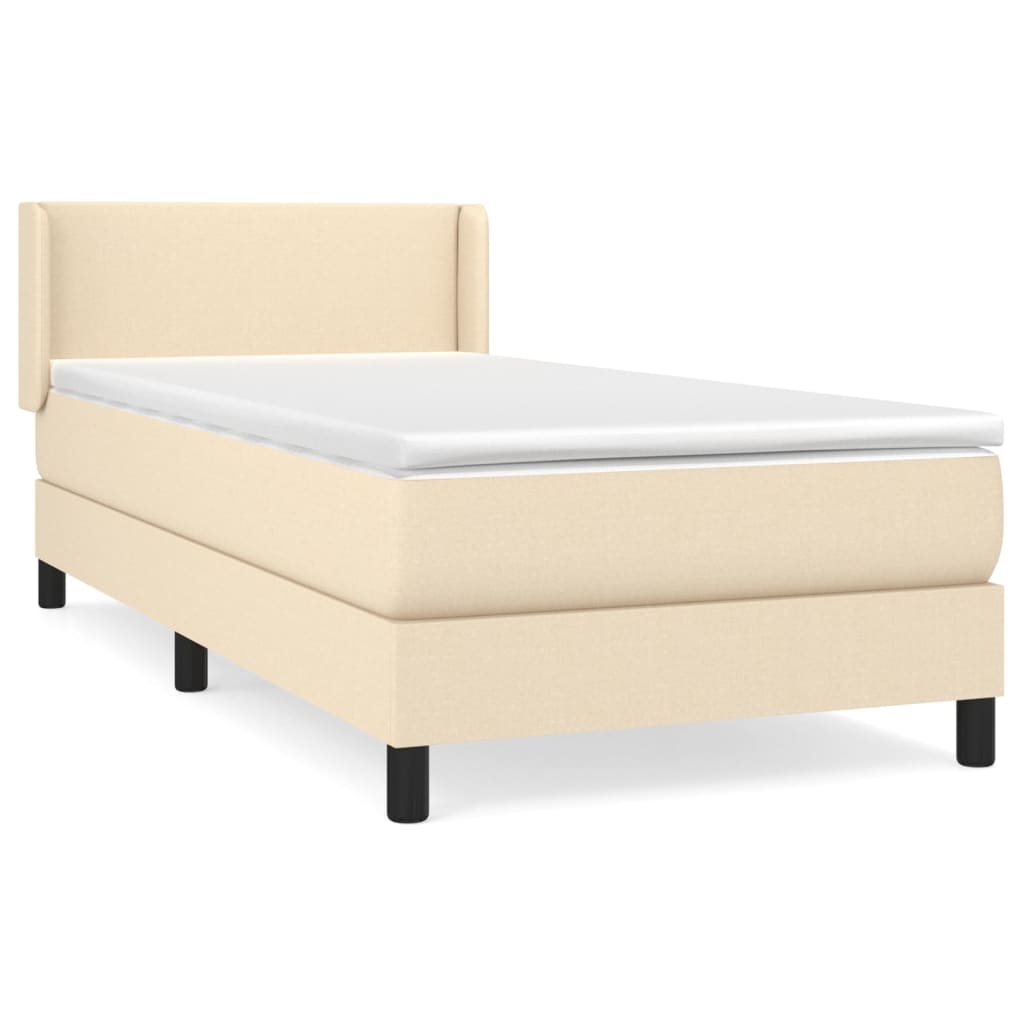 Krevet s oprugama i madracem krem 90 x 200 cm od tkanine