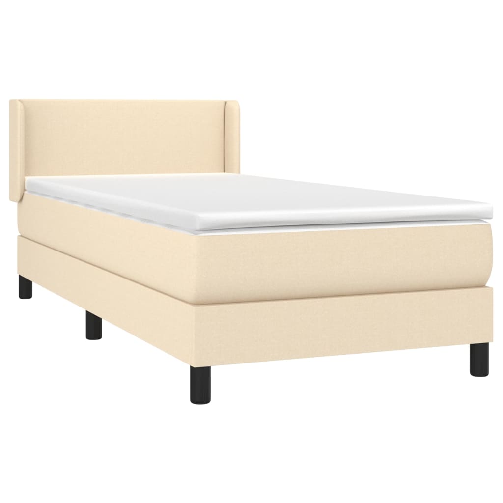 Krevet s oprugama i madracem krem 90 x 200 cm od tkanine