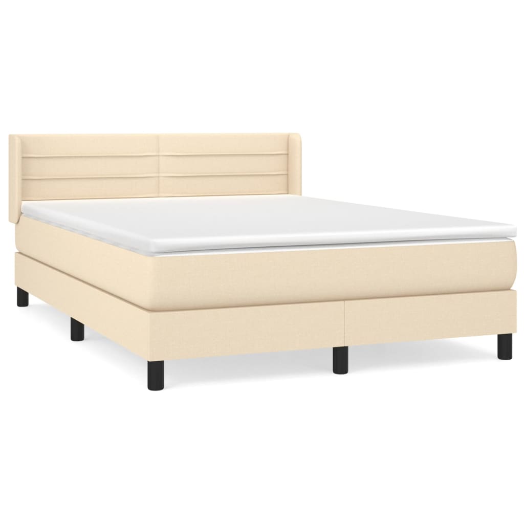Krevet s oprugama i madracem krem 140 x 190 cm od tkanine