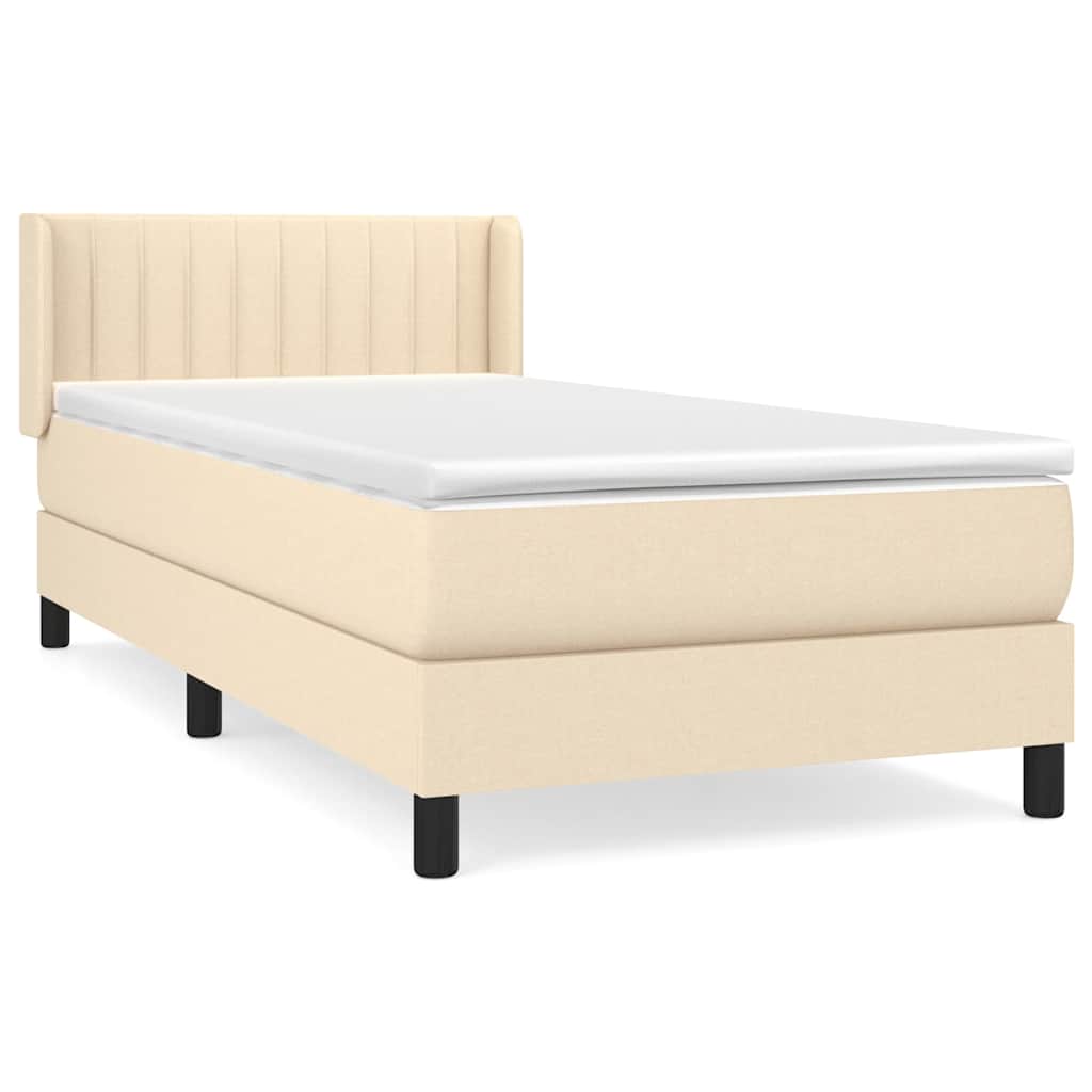 Krevet s oprugama i madracem krem 90 x 200 cm od tkanine