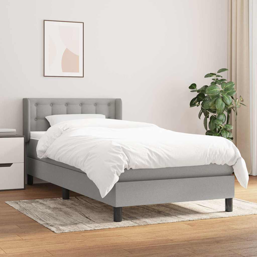 Box spring krevet s madracem svjetlosivi 90x190 cm od tkanine