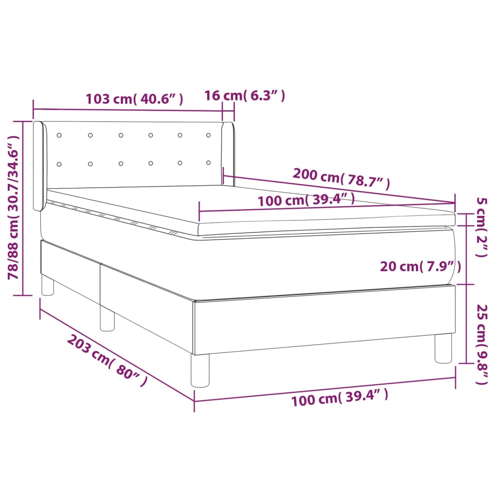 Krevet s oprugama i madracem plavi 100 x 200 cm od tkanine