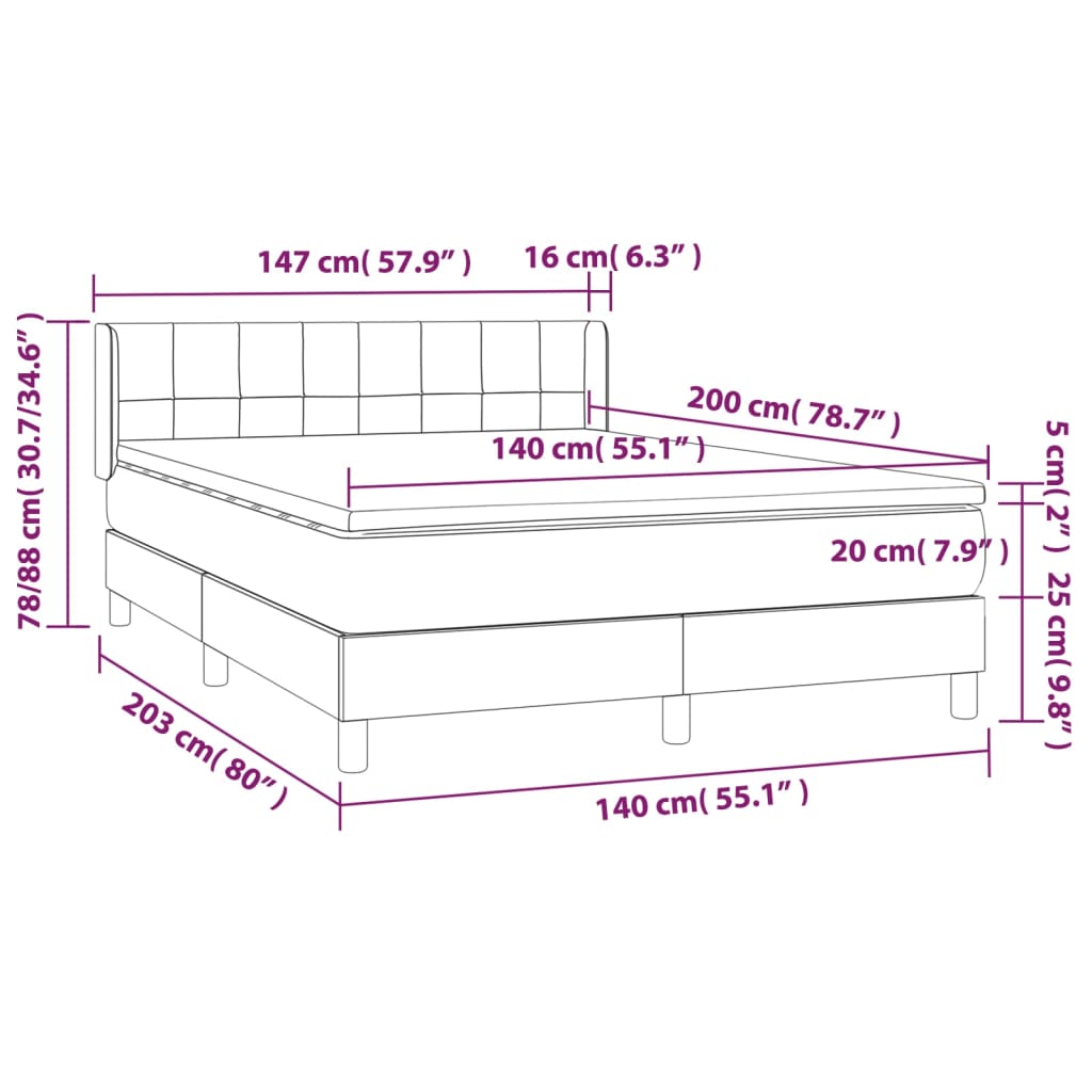 Krevet box spring s madracem svjetlosivi 140x200 cm od tkanine