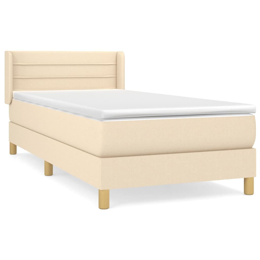 Krevet s oprugama i madracem krem 90 x 200 cm od tkanine