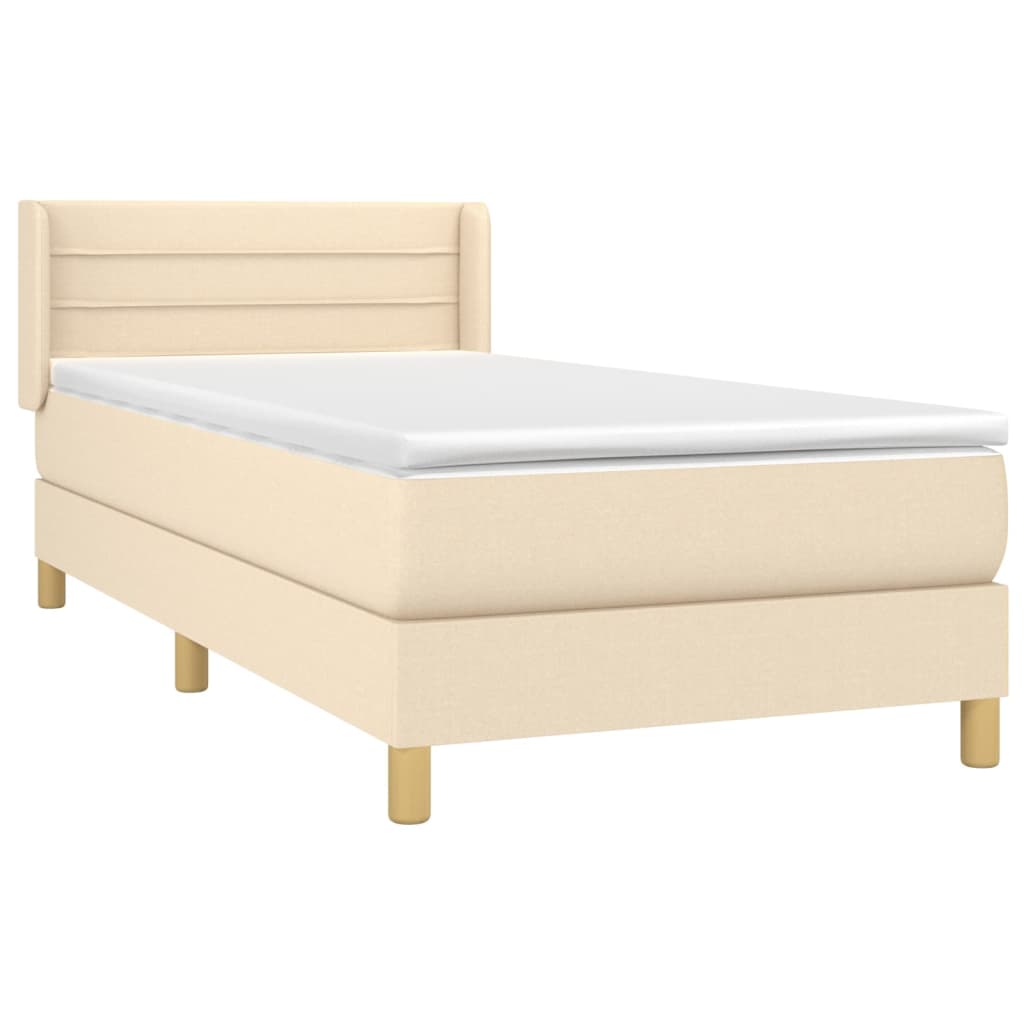 Krevet s oprugama i madracem krem 90 x 200 cm od tkanine