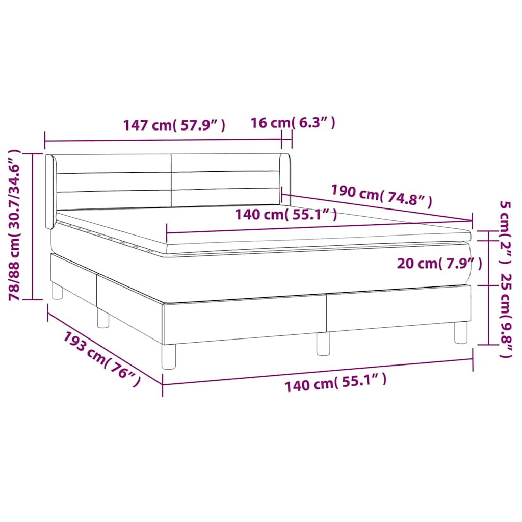 Krevet s oprugama i madracem krem 140 x 190 cm od tkanine
