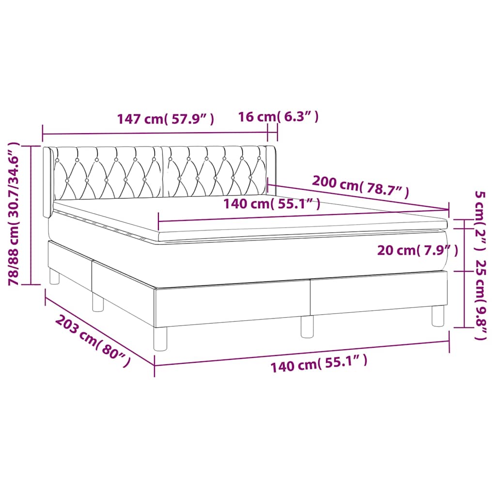 Krevet s oprugama i madracem krem 140x200 cm od tkanine