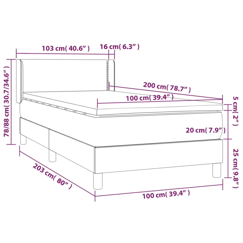 Krevet s oprugama i madracem crni 100x200 cm od umjetne kože